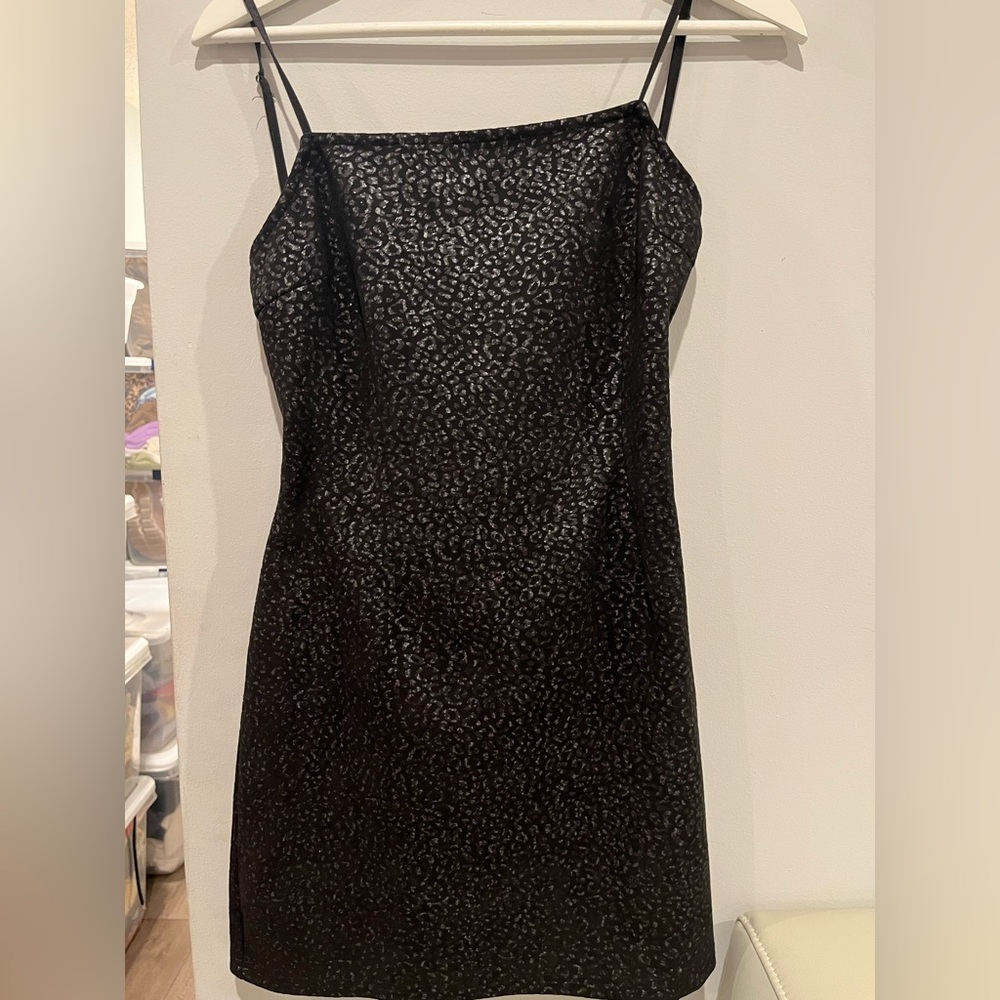 Urban Outfitters UO Textured Strappy Mini Dress Black Leopard Cheetah